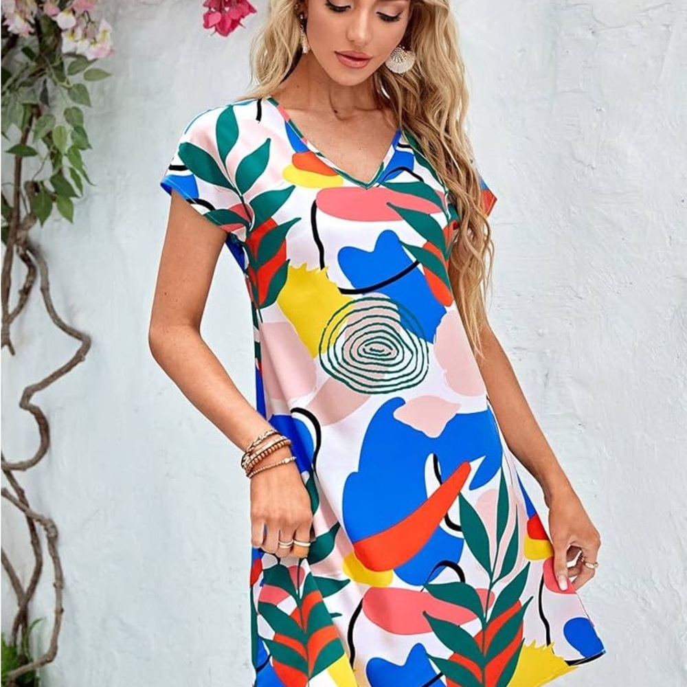 Colorful Abstract Print Midi Dress